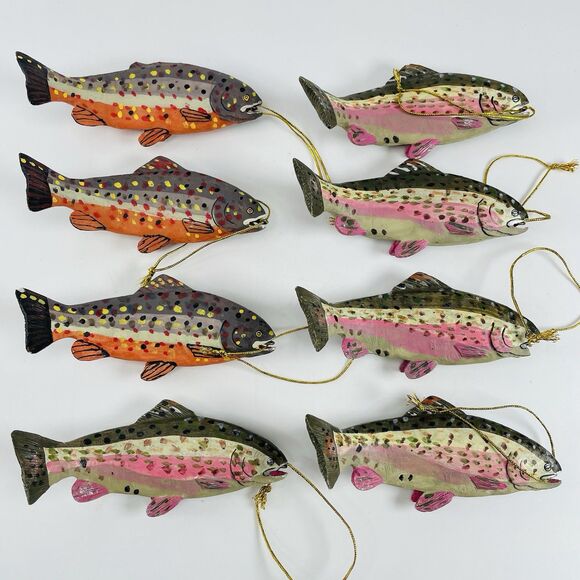 8 Rainbow Brown Trout Fish Ornaments Fishing Man Cave Heavy Resin Hand Painted